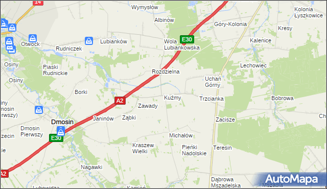mapa Kuźmy gmina Dmosin, Kuźmy gmina Dmosin na mapie Targeo