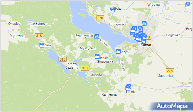 mapa Kuźnica Głogowska, Kuźnica Głogowska na mapie Targeo