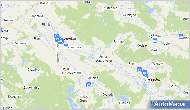 mapa Kuźnica Grabowska, Kuźnica Grabowska na mapie Targeo