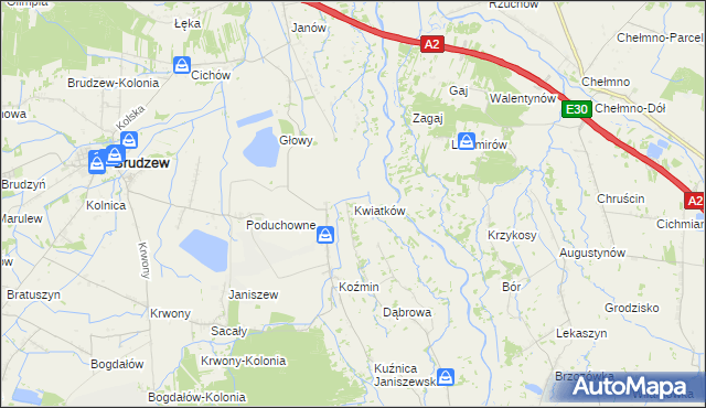 mapa Kwiatków gmina Brudzew, Kwiatków gmina Brudzew na mapie Targeo