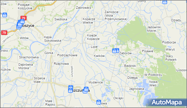 mapa Kwików, Kwików na mapie Targeo