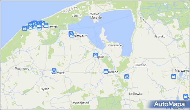 mapa Łącko gmina Postomino, Łącko gmina Postomino na mapie Targeo