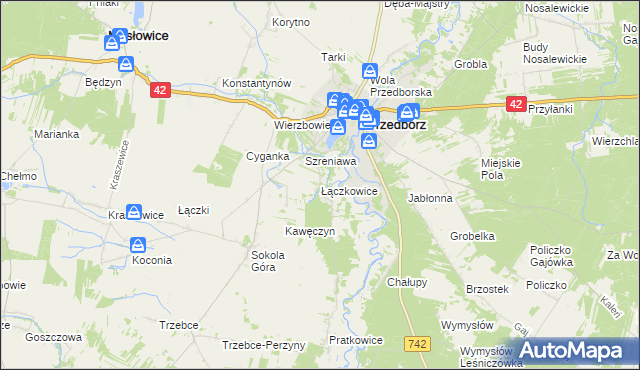 mapa Łączkowice gmina Masłowice, Łączkowice gmina Masłowice na mapie Targeo
