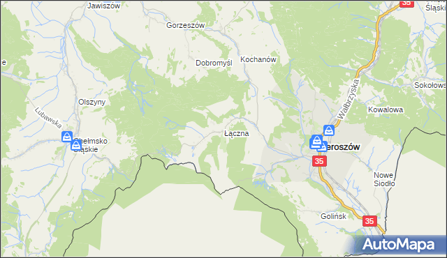 mapa Łączna gmina Mieroszów, Łączna gmina Mieroszów na mapie Targeo