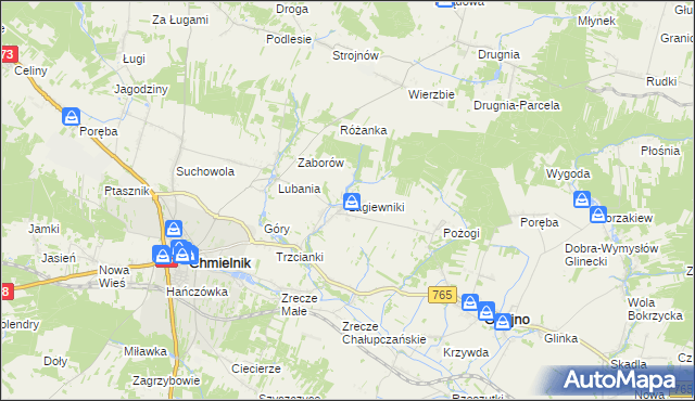 mapa Łagiewniki gmina Chmielnik, Łagiewniki gmina Chmielnik na mapie Targeo