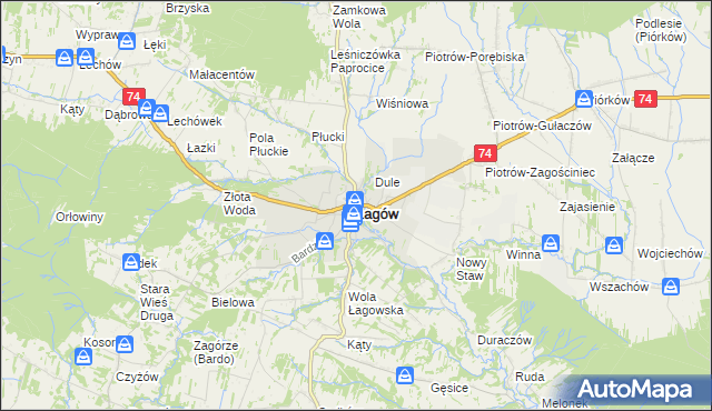 mapa Łagów powiat kielecki, Łagów powiat kielecki na mapie Targeo