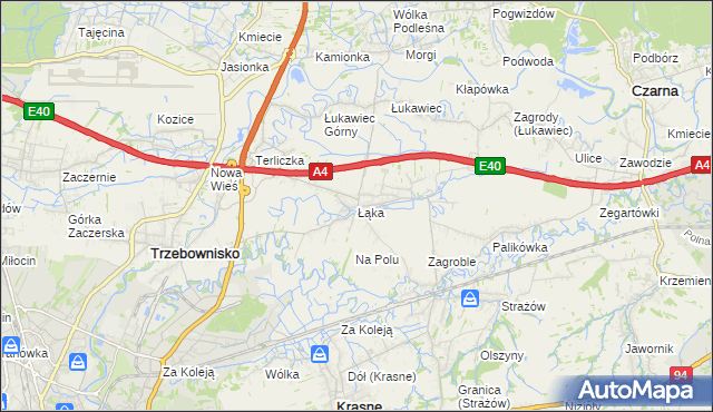 mapa Łąka gmina Trzebownisko, Łąka gmina Trzebownisko na mapie Targeo