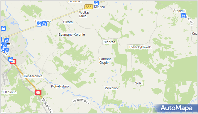 mapa Łamane Grądy, Łamane Grądy na mapie Targeo