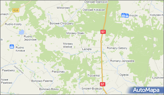 mapa Łanięta gmina Krzynowłoga Mała, Łanięta gmina Krzynowłoga Mała na mapie Targeo