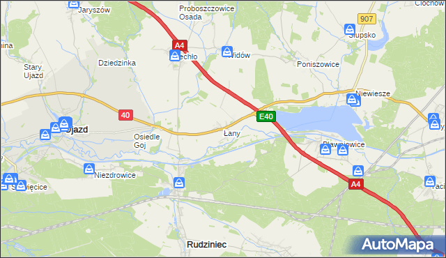 mapa Łany gmina Rudziniec, Łany gmina Rudziniec na mapie Targeo