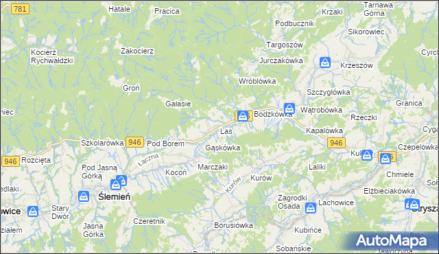 mapa Las gmina Ślemień, Las gmina Ślemień na mapie Targeo