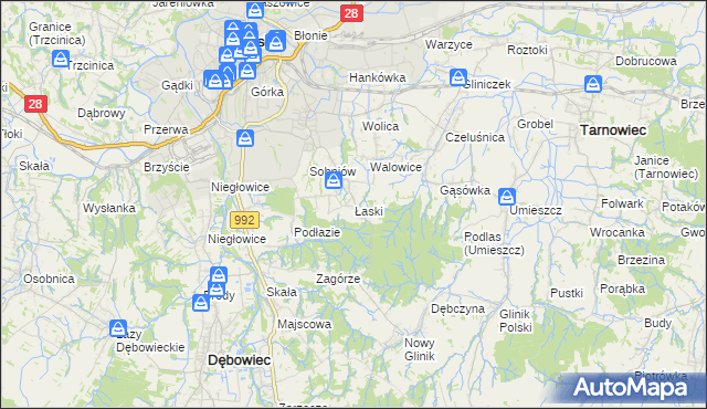 mapa Łaski gmina Jasło, Łaski gmina Jasło na mapie Targeo