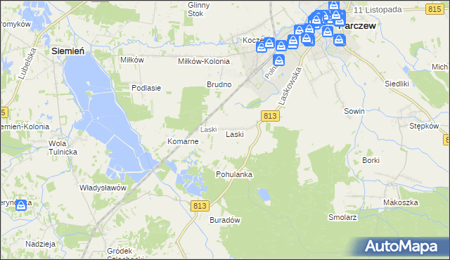 mapa Laski gmina Parczew, Laski gmina Parczew na mapie Targeo