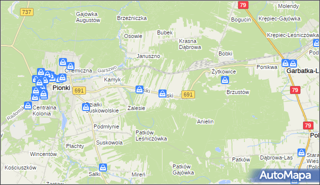 mapa Laski gmina Pionki, Laski gmina Pionki na mapie Targeo