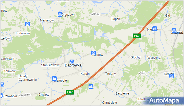 mapa Lasków gmina Dąbrówka, Lasków gmina Dąbrówka na mapie Targeo