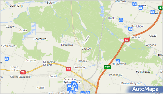 mapa Lasków gmina Jędrzejów, Lasków gmina Jędrzejów na mapie Targeo