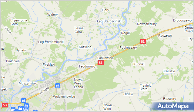 mapa Laskowiec gmina Rzekuń, Laskowiec gmina Rzekuń na mapie Targeo