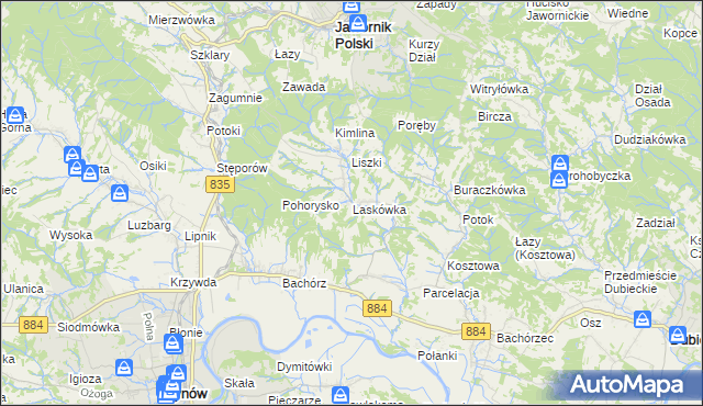mapa Laskówka gmina Dynów, Laskówka gmina Dynów na mapie Targeo