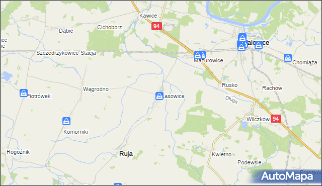 mapa Lasowice gmina Ruja, Lasowice gmina Ruja na mapie Targeo