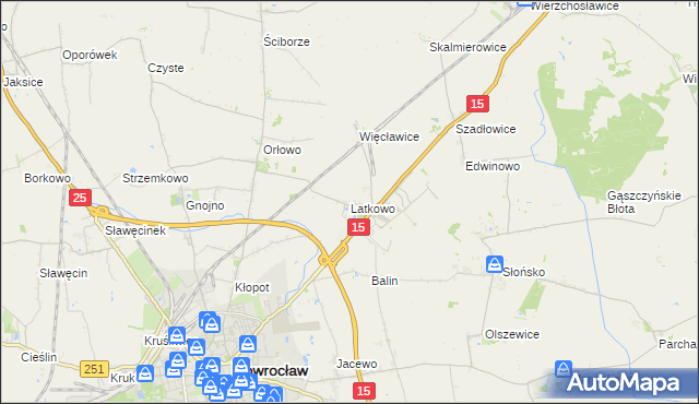 mapa Latkowo gmina Inowrocław, Latkowo gmina Inowrocław na mapie Targeo