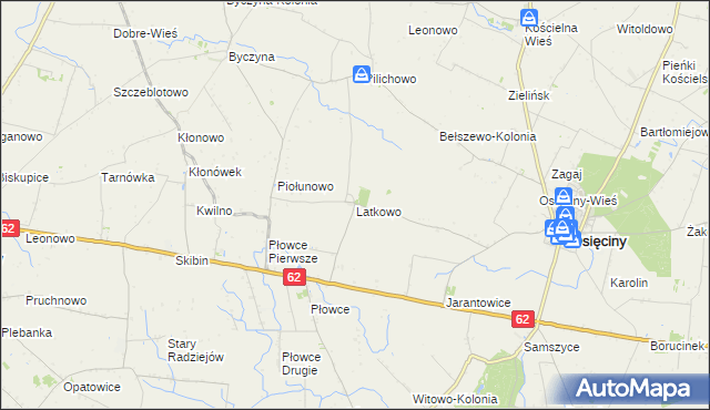 mapa Latkowo gmina Osięciny, Latkowo gmina Osięciny na mapie Targeo