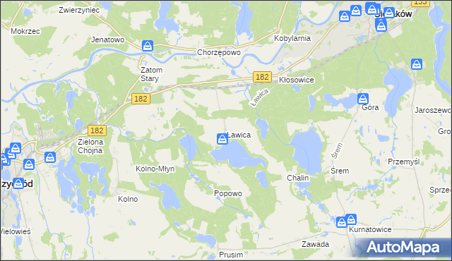 mapa Ławica gmina Sieraków, Ławica gmina Sieraków na mapie Targeo