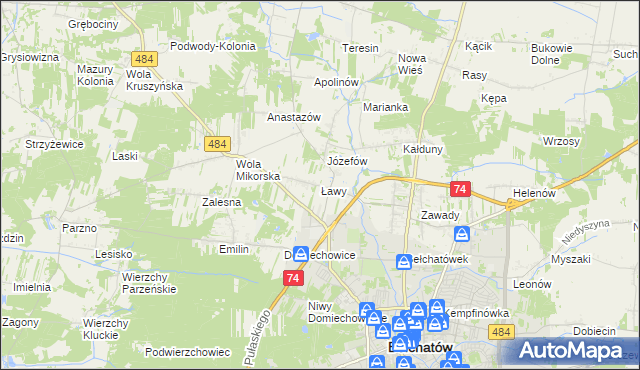 mapa Ławy gmina Bełchatów, Ławy gmina Bełchatów na mapie Targeo