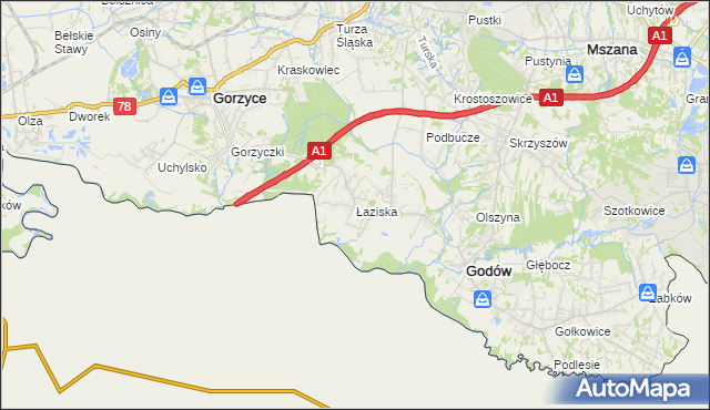 mapa Łaziska gmina Godów, Łaziska gmina Godów na mapie Targeo