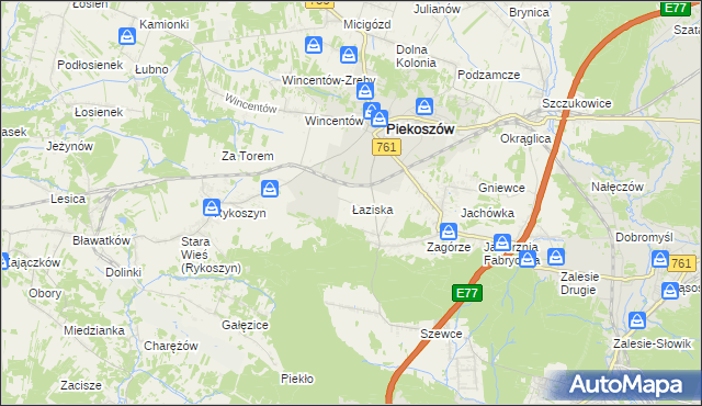 mapa Łaziska gmina Piekoszów, Łaziska gmina Piekoszów na mapie Targeo
