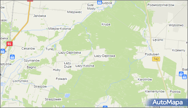 mapa Łazy-Dąbrowa, Łazy-Dąbrowa na mapie Targeo