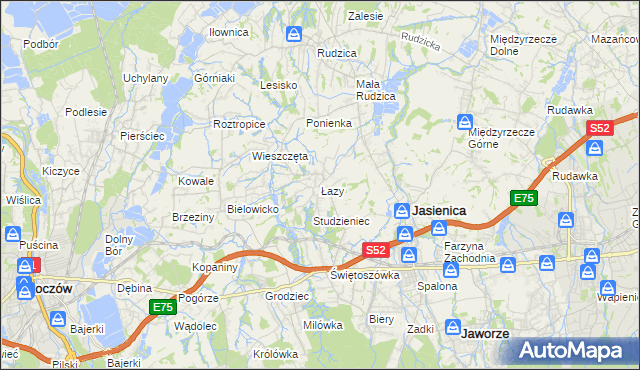 mapa Łazy gmina Jasienica, Łazy gmina Jasienica na mapie Targeo