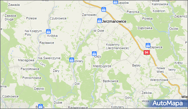 mapa Łazy gmina Jerzmanowice-Przeginia, Łazy gmina Jerzmanowice-Przeginia na mapie Targeo