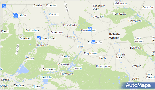 mapa Łazy gmina Kobiele Wielkie, Łazy gmina Kobiele Wielkie na mapie Targeo