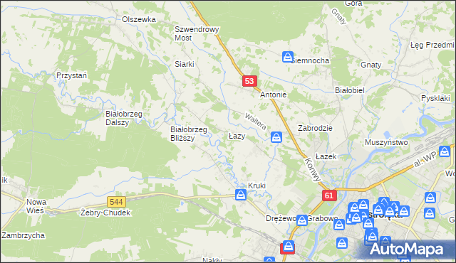 mapa Łazy gmina Olszewo-Borki, Łazy gmina Olszewo-Borki na mapie Targeo