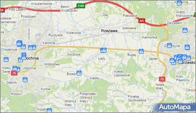 mapa Łazy gmina Rzezawa, Łazy gmina Rzezawa na mapie Targeo