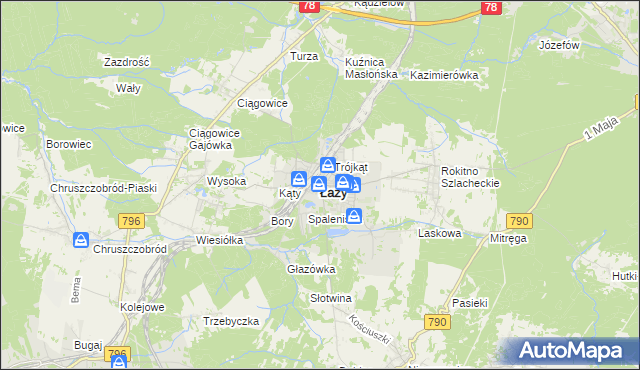mapa Łazy powiat zawierciański, Łazy powiat zawierciański na mapie Targeo