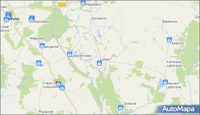 mapa Łebień gmina Nowa Wieś Lęborska, Łebień gmina Nowa Wieś Lęborska na mapie Targeo