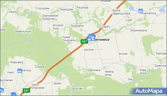 mapa Lechów gmina Czerniewice, Lechów gmina Czerniewice na mapie Targeo