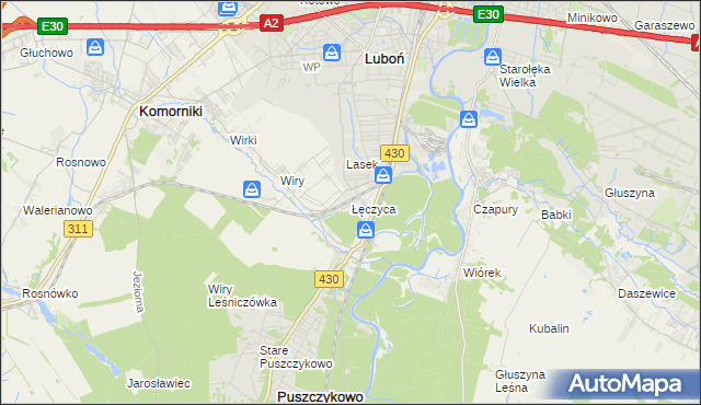 mapa Łęczyca gmina Komorniki, Łęczyca gmina Komorniki na mapie Targeo