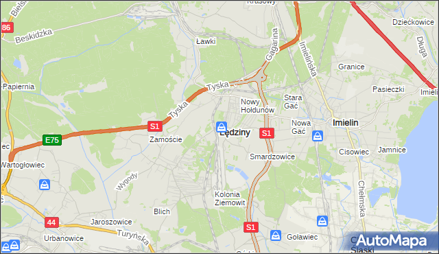 mapa Lędziny powiat bieruńsko-lędziński, Lędziny powiat bieruńsko-lędziński na mapie Targeo