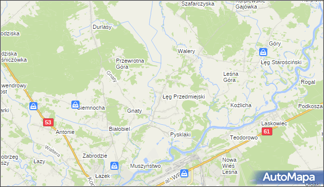 mapa Łęg Przedmiejski, Łęg Przedmiejski na mapie Targeo