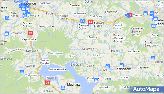 mapa Łękawica gmina Stryszów, Łękawica gmina Stryszów na mapie Targeo