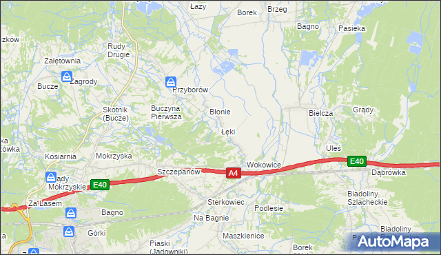 mapa Łęki gmina Borzęcin, Łęki gmina Borzęcin na mapie Targeo