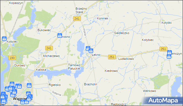 mapa Łekno gmina Wągrowiec, Łekno gmina Wągrowiec na mapie Targeo