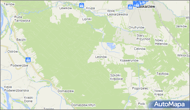 mapa Leonów gmina Maciejowice, Leonów gmina Maciejowice na mapie Targeo