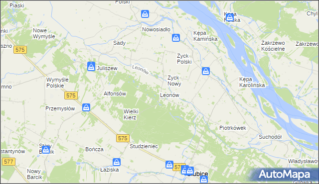 mapa Leonów gmina Słubice, Leonów gmina Słubice na mapie Targeo