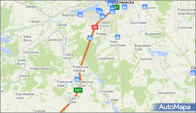 mapa Leopoldów gmina Rawa Mazowiecka, Leopoldów gmina Rawa Mazowiecka na mapie Targeo