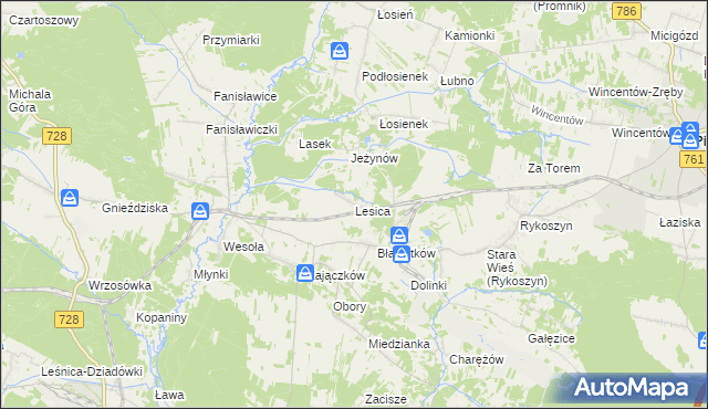 mapa Lesica gmina Piekoszów, Lesica gmina Piekoszów na mapie Targeo