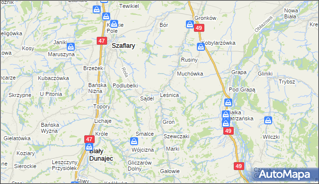 mapa Leśnica gmina Bukowina Tatrzańska, Leśnica gmina Bukowina Tatrzańska na mapie Targeo