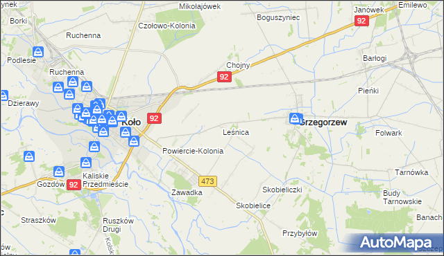 mapa Leśnica gmina Koło, Leśnica gmina Koło na mapie Targeo